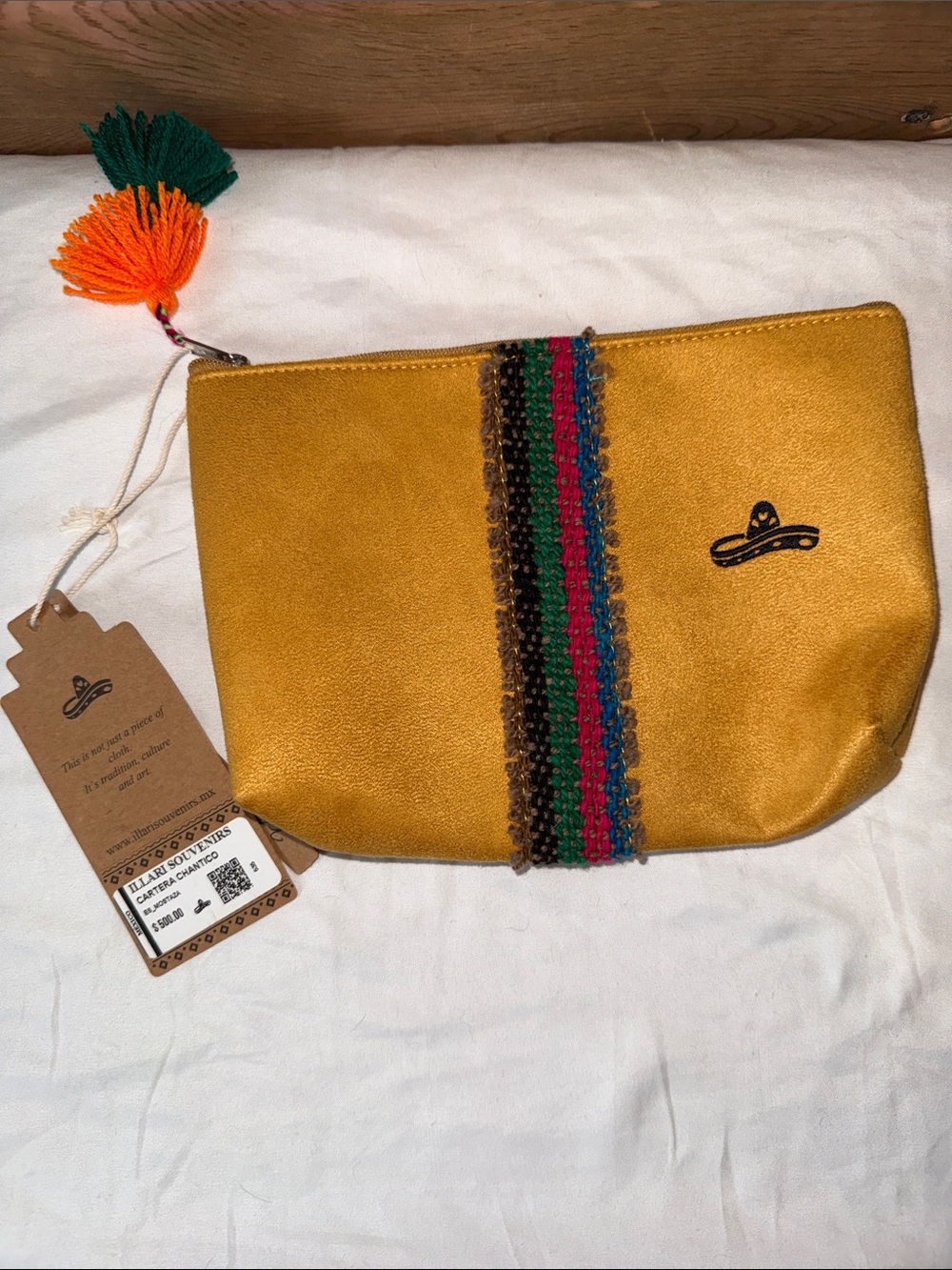Colorful Trim Mustard Yellow Wristlet Clutch from Mexico